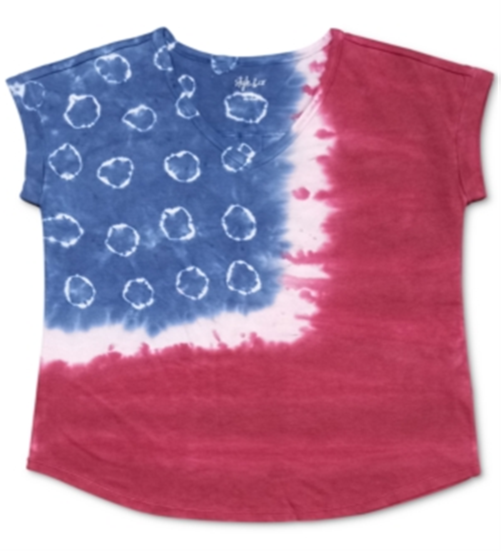 Style & Co.Women's Tye Dyed American Flag T-Shirt Raspburry Size X-Small