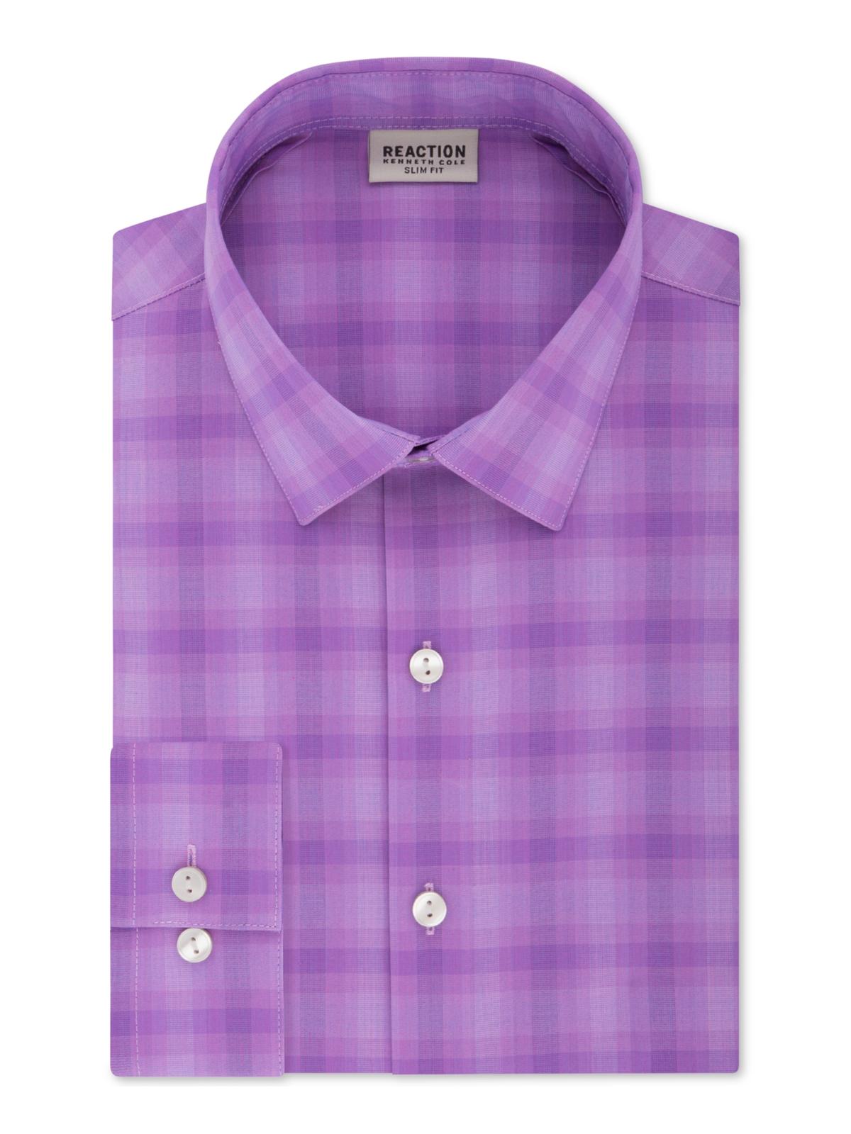 Kenneth Cole Reaction Men's Slim Fit Plaid Button Down Shirt Purple Size 16X34-35