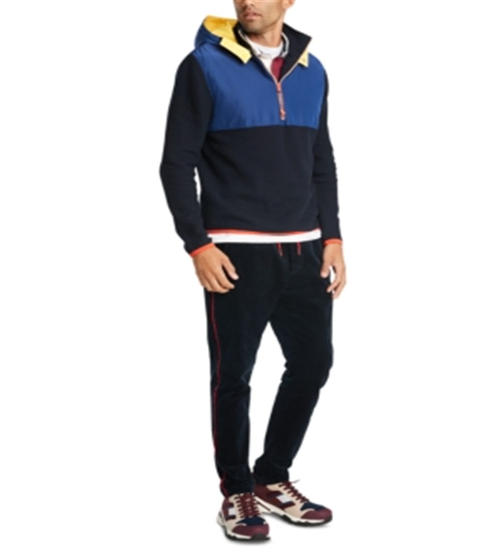 Tommy Hilfiger Men's Colorblocked Quarter Zip Hoodie Navy Multi Size M