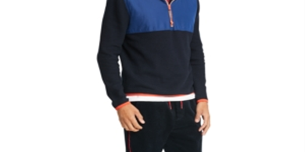 Tommy Hilfiger Men's Colorblocked Quarter Zip Hoodie Navy Multi Size M