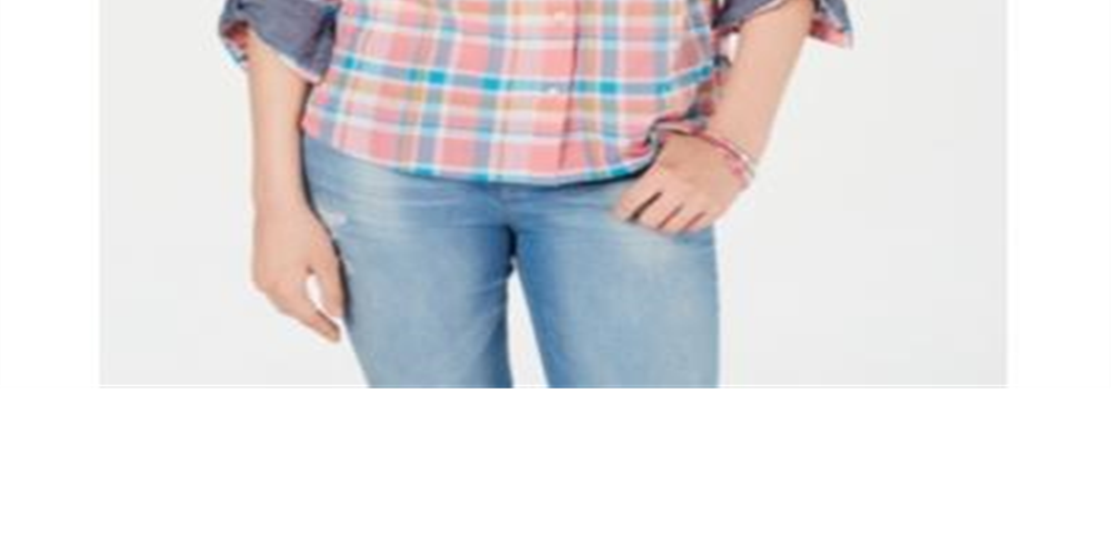 Tommy Hilfiger Women's Check Print Button Down Shirt Orange Size Medium