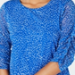 Alfani Women's Printed Ruched Sleeve Mesh Bubble Top Blue Size Petite L