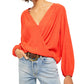 Free People Women's Long Sleeve V Neck Top Orange  Size X-Large