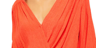 Free People Women's Long Sleeve V Neck Top Orange  Size X-Large