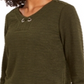 NY Collection Women's 3/4 Sleeve Textured Top Green Size Petite Medium
