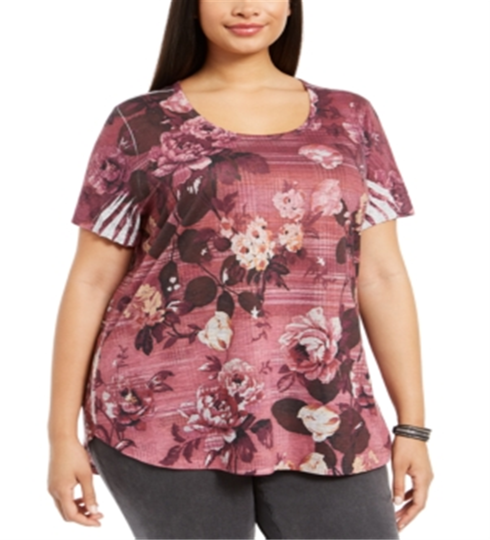 Style & Co.Women's Printed Short Sleeve T-Shirt Red Size 0X