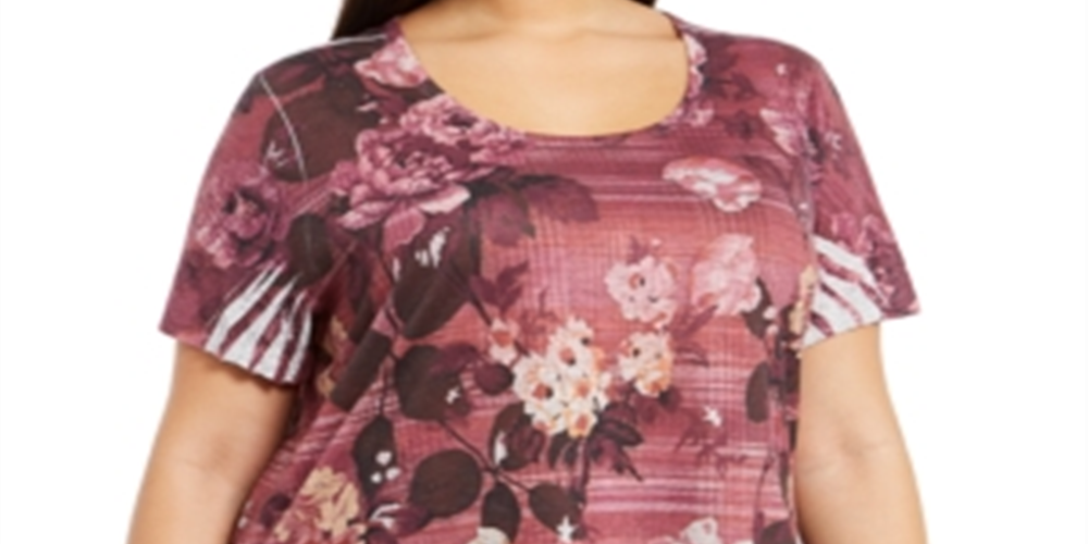 Style & Co.Women's Printed Short Sleeve T-Shirt Red Size 0X