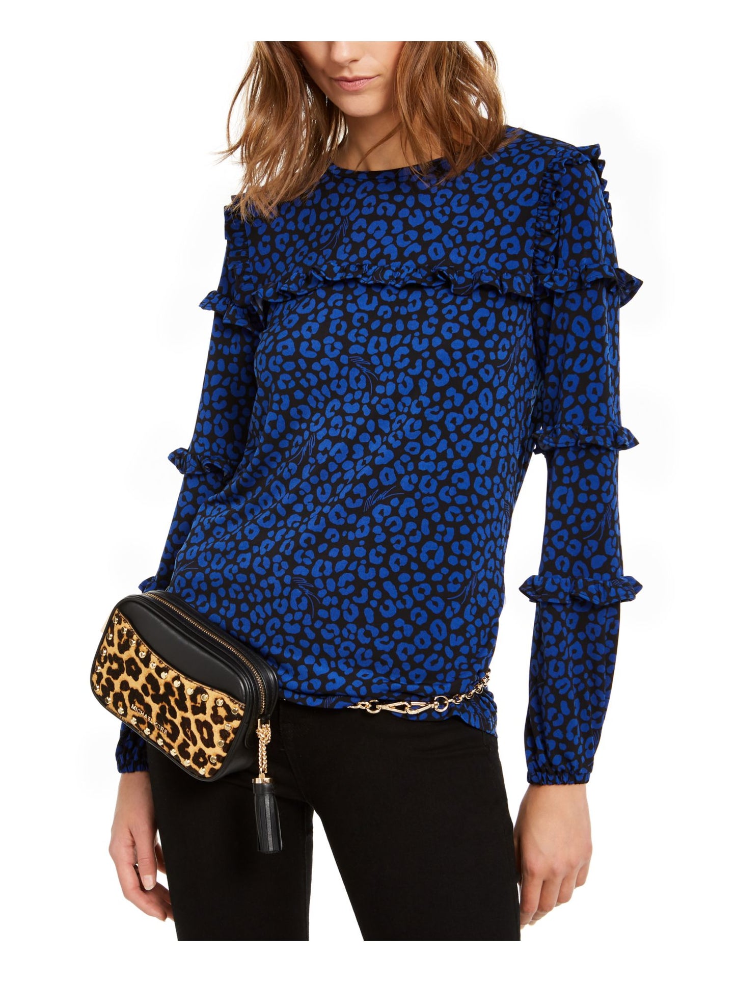 Michael Kors Women's Long Sleeve Top Blue Size Large