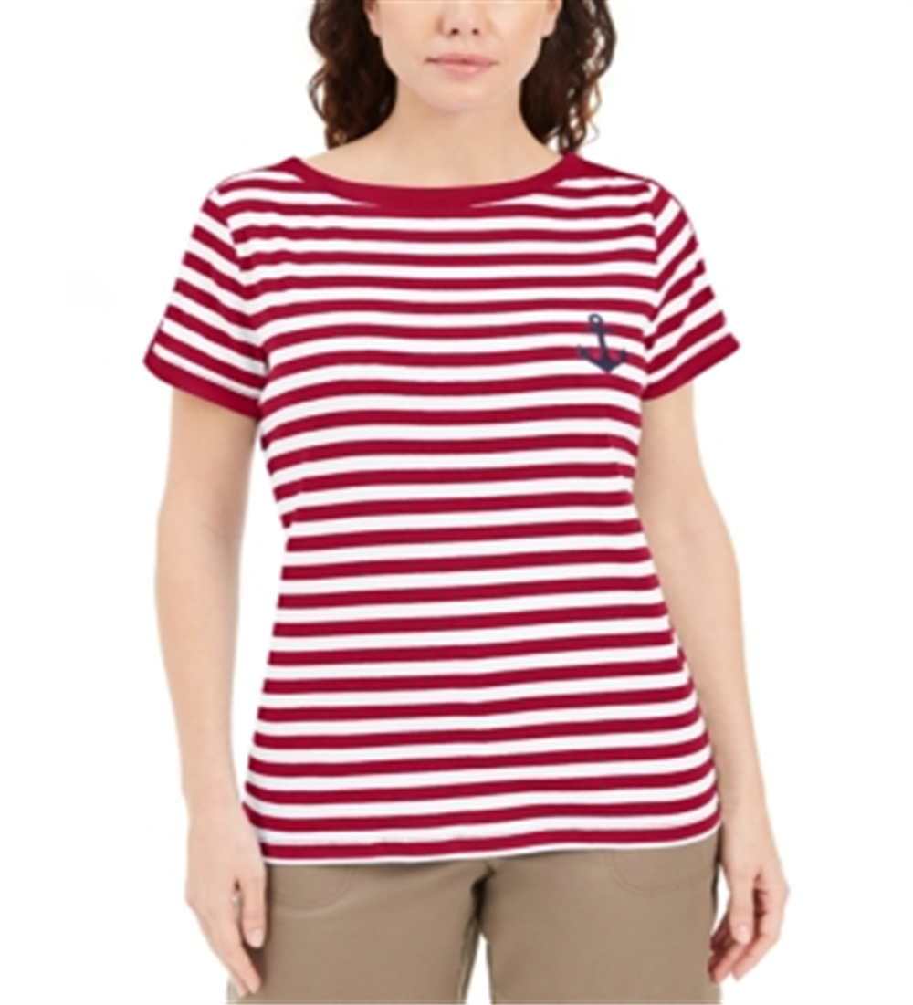 Karen Scott Women's Striped Anchor Top Red Size Large