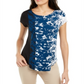 Alfani Women's Printed Round Hem T-Shirt Blue Size Petite Small