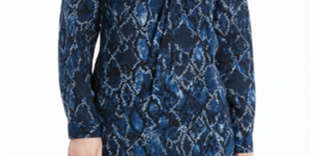 Nine West Women's Tie Neck Tunic Blouse Blue Size Medium