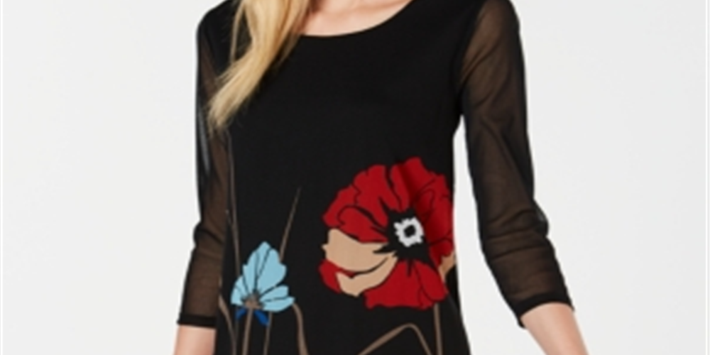 Alfani Women's Printed Mesh Tunic Pink Size Petite Large