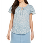 Style & Co.Women's Smocked Split Neck Top Blue Size Small
