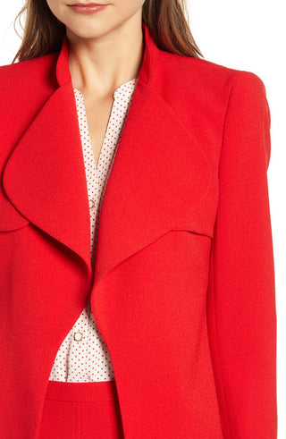 Anne Klein Women's Cascade Collar Open Front Blazer Red Size 2
