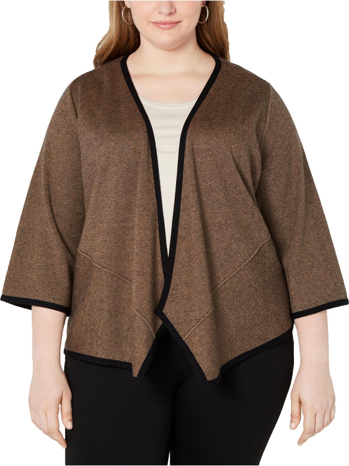 Alfani Women's Peplum Drape Cardigan Sweater Brown Size 2X