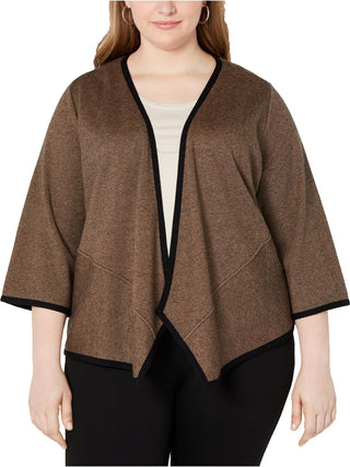 Alfani Women's Peplum Drape Cardigan Sweater Brown Size 2X