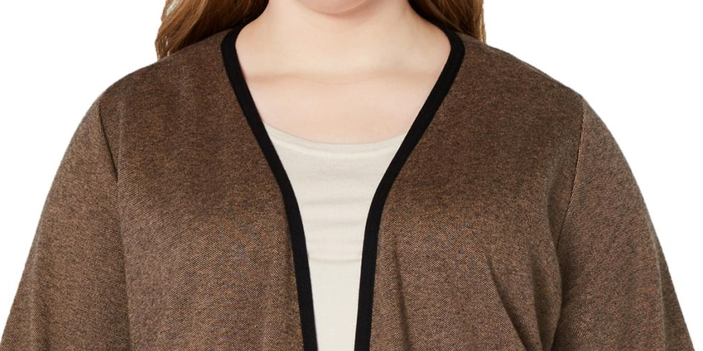 Alfani Women's Peplum Drape Cardigan Sweater Brown Size 2X