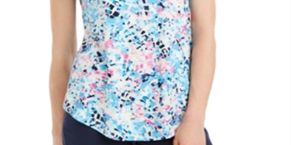 JM Collection Women's Printed Scoop-Neck T-Shirt Blue Size Medium