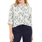 Charter Club Women's Printed Button Front Linen Blend Top White Size Petite S