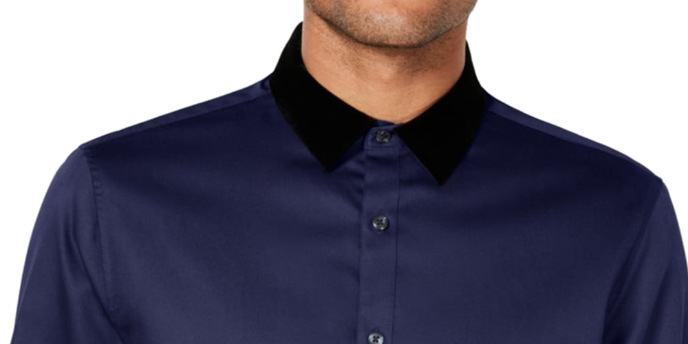 INC International Concepts Men's Velvet Collar Button up Shirt Navy Size Large