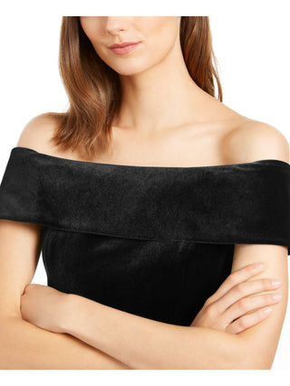 Calvin Klein Women's Spaghetti Strap Off Shoulder Above the Knee Sheath Cocktail Dress Black Size 12