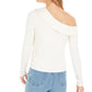 Bar III Women's Long Sleeve Asymmetrical Neckline Top White Size XX-Large