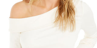 Bar III Women's Long Sleeve Asymmetrical Neckline Top White Size XX-Large