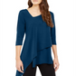 Alfani Women's Asymmetrical Hem 3/4 Sleeve Top Blue  Size XX-Large