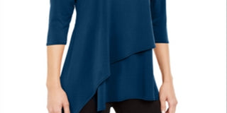 Alfani Women's Asymmetrical Hem 3/4 Sleeve Top Blue  Size XX-Large