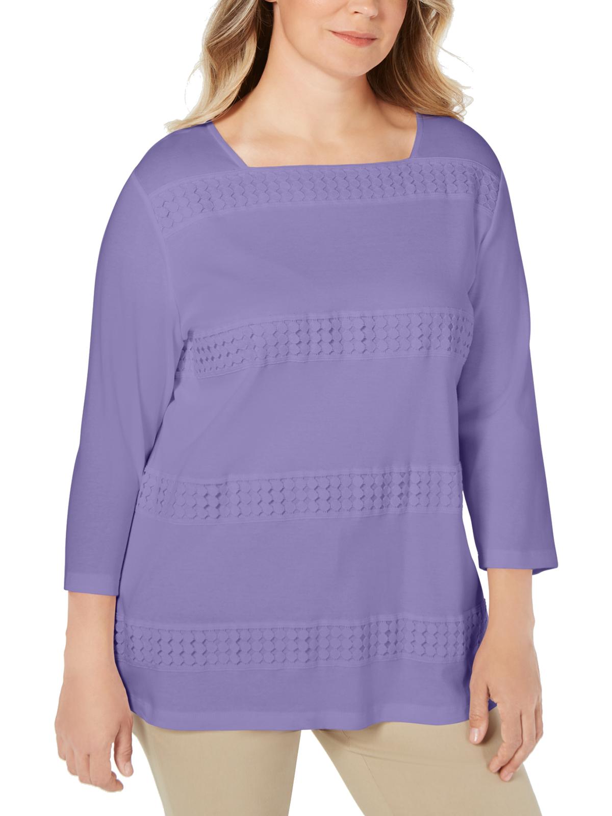 Karen Scott Women's Plus Blouse Cotton Crochet Purple Size 0X