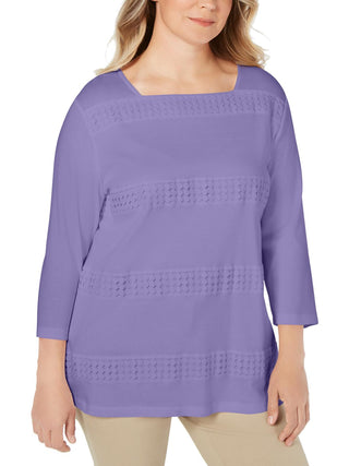 Karen Scott Women's Plus Blouse Cotton Crochet Purple Size 0X