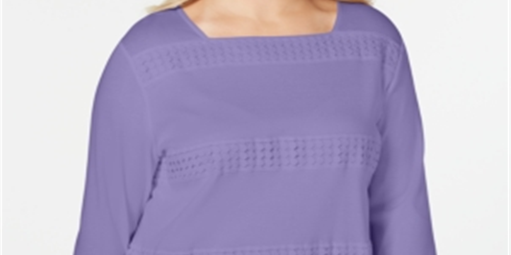 Karen Scott Women's Plus Blouse Cotton Crochet Purple Size 0X