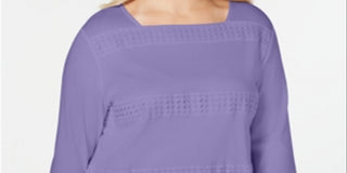 Karen Scott Women's Plus Blouse Cotton Crochet Purple Size 0X