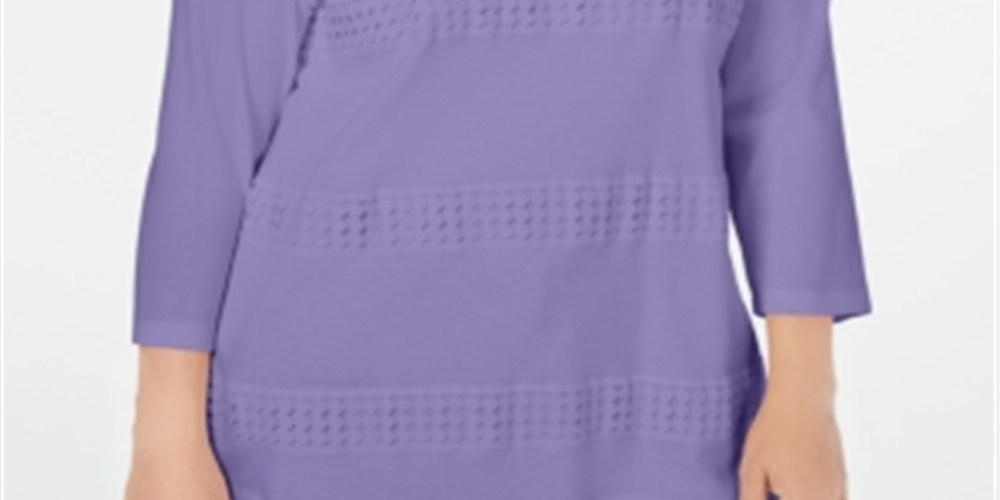 Karen Scott Women's Plus Blouse Cotton Crochet Purple Size 0X