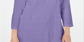 Karen Scott Women's Plus Blouse Cotton Crochet Purple Size 0X