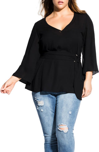 City Chic Women's Trendy Plus Belted Top Black Size 20W