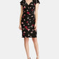 Ralph Lauren Women's Ruched Floral Cap Sleeve V Neck Knee Length Sheath Wear to Work Dress Black Size 0