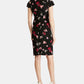 Ralph Lauren Women's Ruched Floral Cap Sleeve V Neck Knee Length Sheath Wear to Work Dress Black Size 0