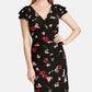 Ralph Lauren Women's Ruched Floral Cap Sleeve V Neck Knee Length Sheath Wear to Work Dress Black Size 0