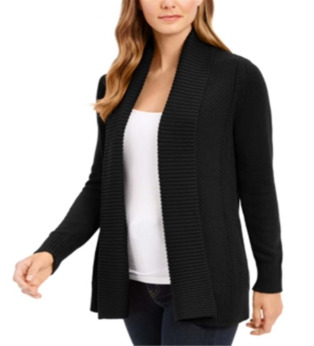 Charter Club Women's Shawl Collar Open Front Cardigan Black Size X-Small