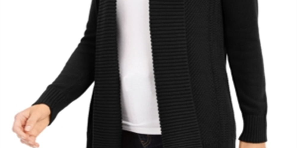 Charter Club Women's Shawl Collar Open Front Cardigan Black Size X-Small
