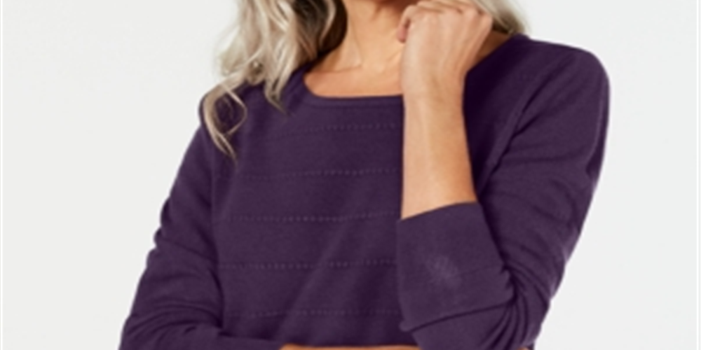 Karen Scott Women's Ottoman Stitch Sweater Purple Size Petite S