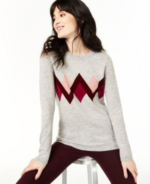 Cashmere Argyle Women's Sweater Gray Size Small