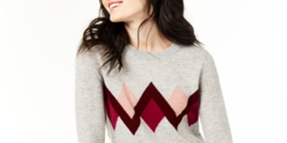 Cashmere Argyle Women's Sweater Gray Size Small