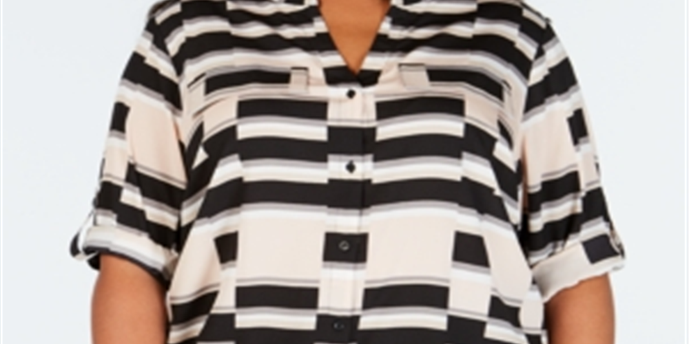 Calvin Klein Women's Plus Printed Roll Sleeve Top Red Size 2X