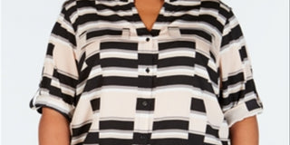 Calvin Klein Women's Plus Printed Roll Sleeve Top Red Size 2X