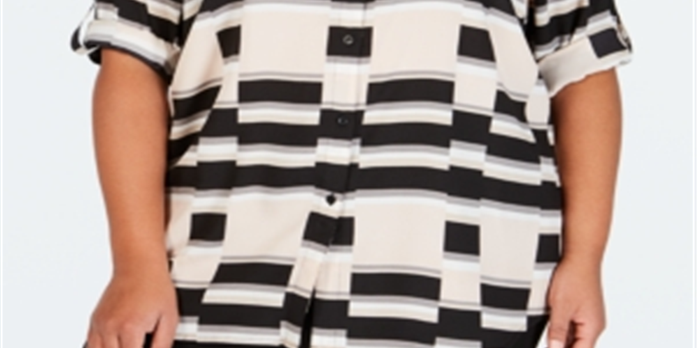 Calvin Klein Women's Plus Printed Roll Sleeve Top Red Size 2X