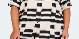 Calvin Klein Women's Plus Printed Roll Sleeve Top Red Size 2X