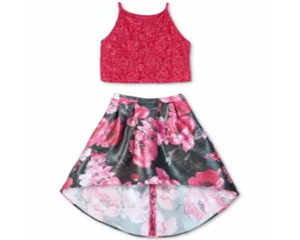 BCX Big Girls 2 Pc Lace Halter Top & High Low Skirt Pink Size 10