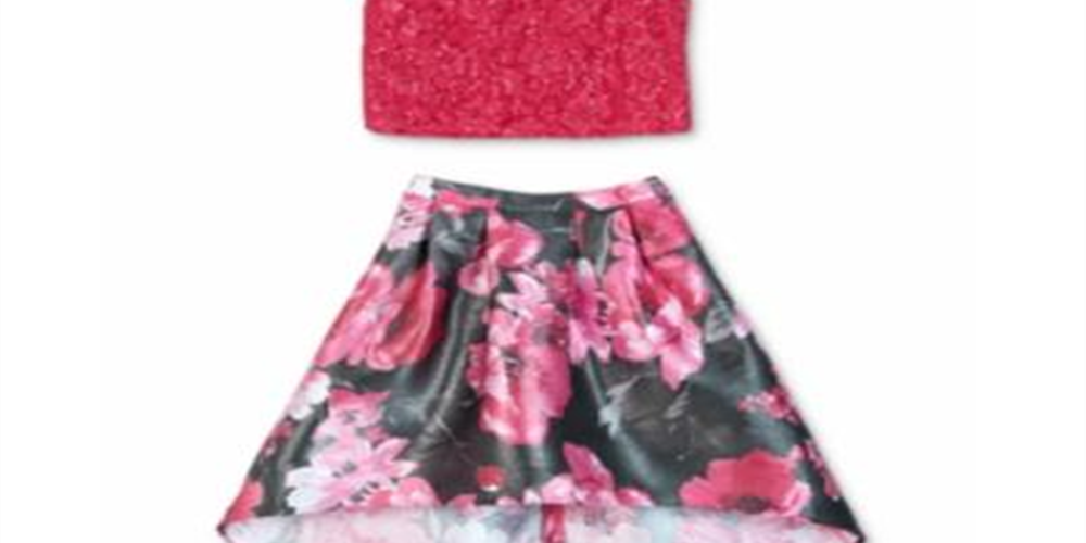 BCX Big Girls 2 Pc Lace Halter Top & High Low Skirt Pink Size 10